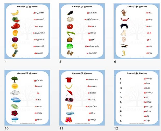 "Tamil Beginning Letter Matching and Word Recognition Worksheets"