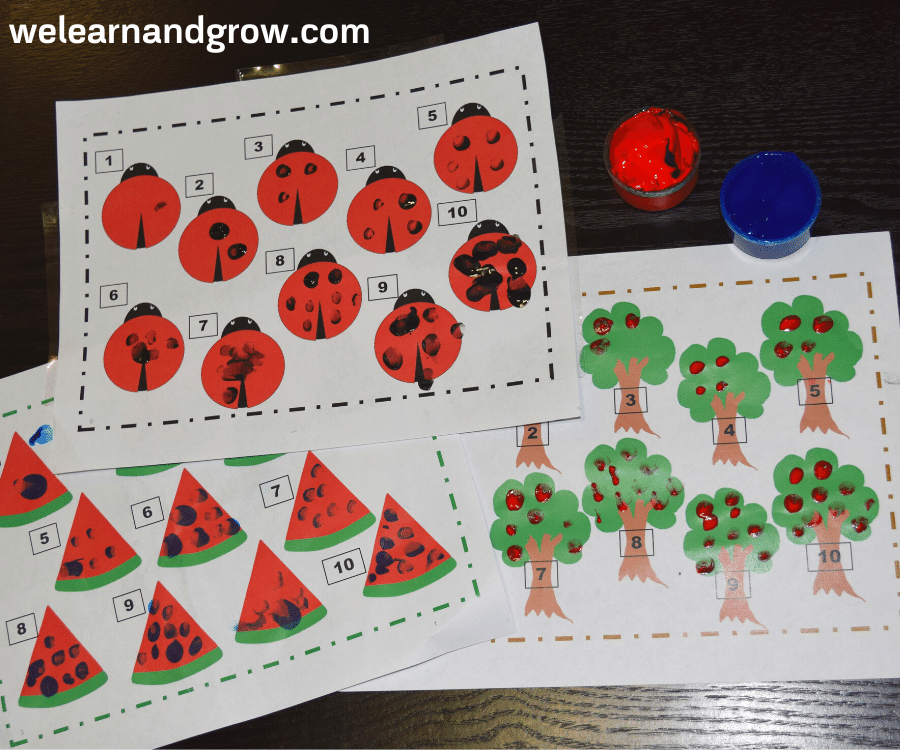 Fingerprint counting printable for kids - FREE Math activity - we learn and grow