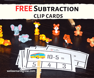 Free subtraction printable - 20 subtraction clip cards