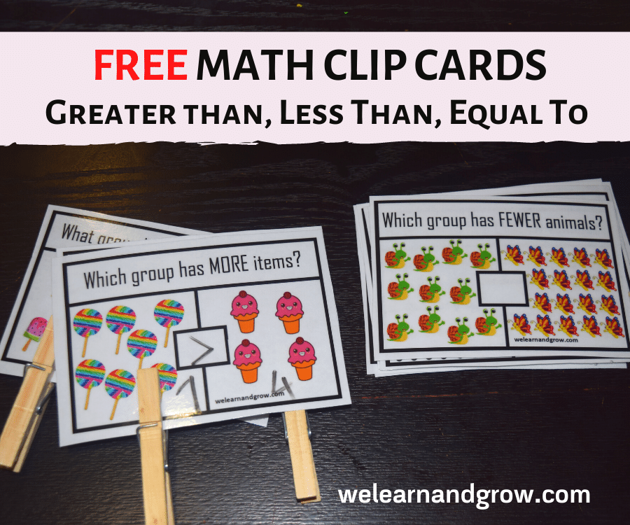 Greater than less than equal to math clip cards