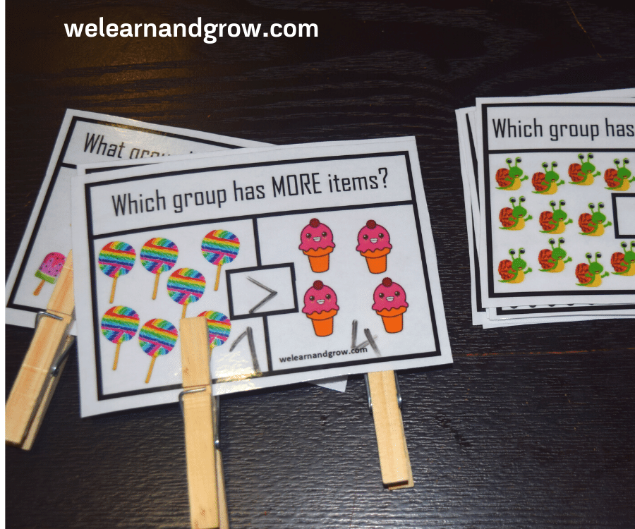 Greater than less than equal to math clip cards printable